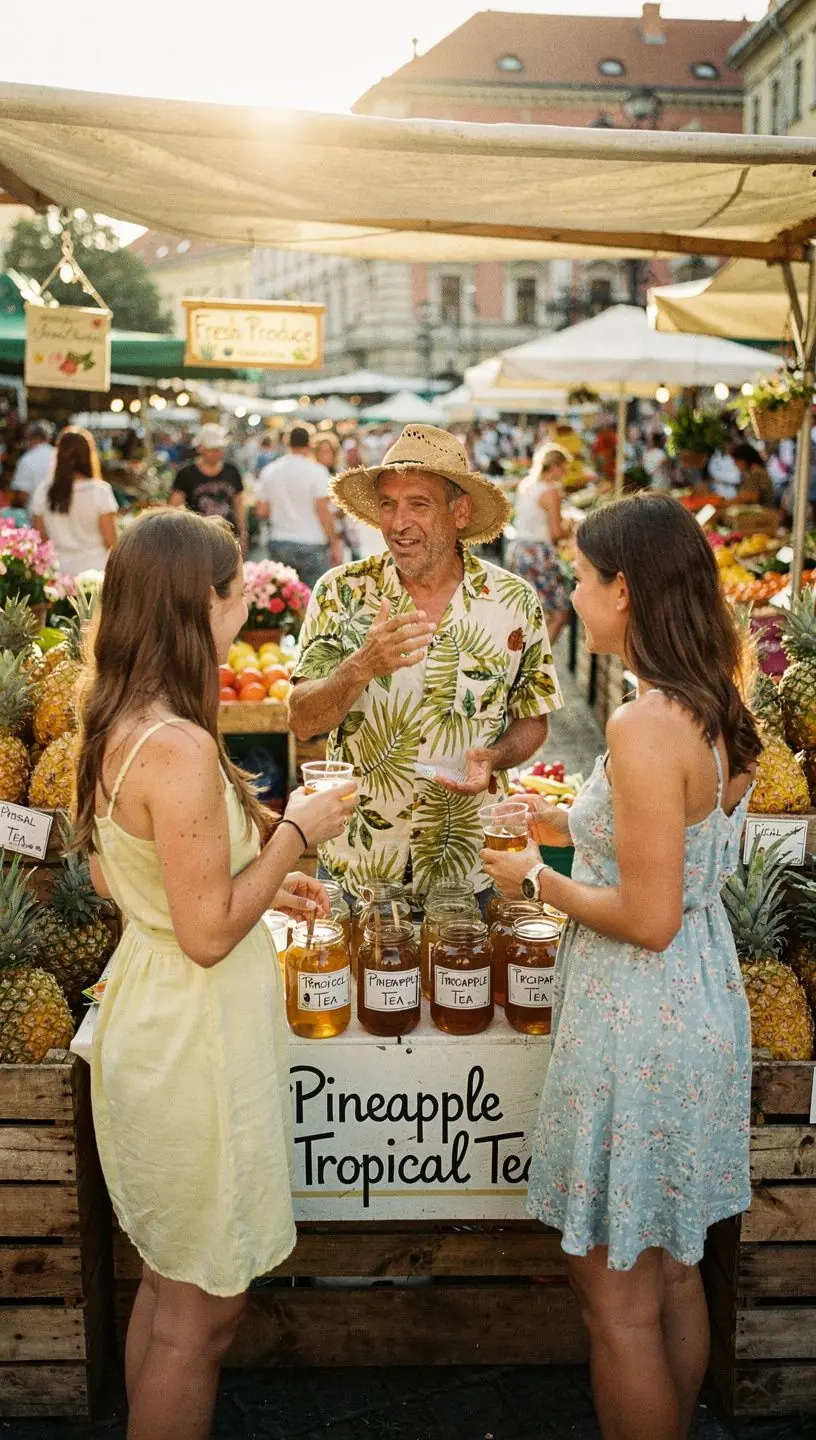 Tropical tea készítése, ananász és zöld tea keverésével.